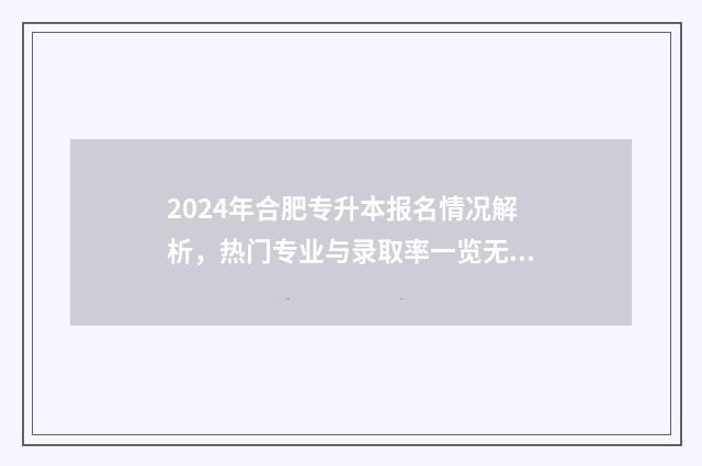 2024年合肥专升本报名情况解析，热门专业与录取率一览无余 安徽省合肥市专升本