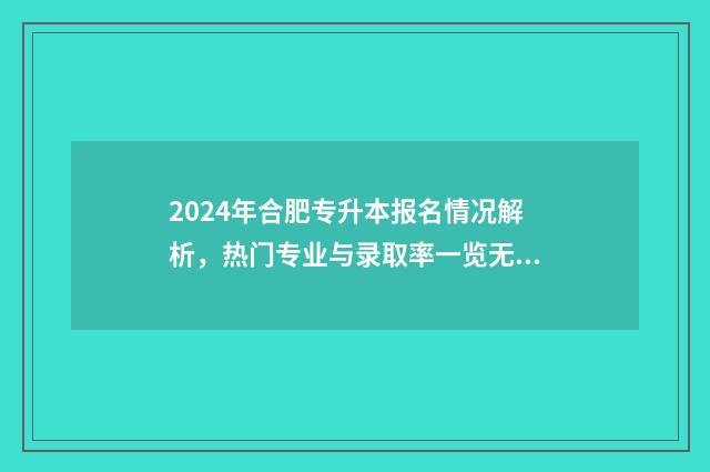 2024年合肥专升本报名情况解析，热门专业与录取率一览无余 安徽省合肥市专升本