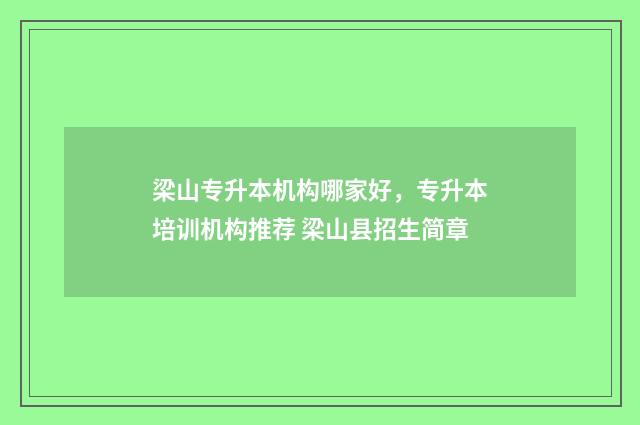梁山专升本机构哪家好，专升本培训机构推荐 梁山县招生简章