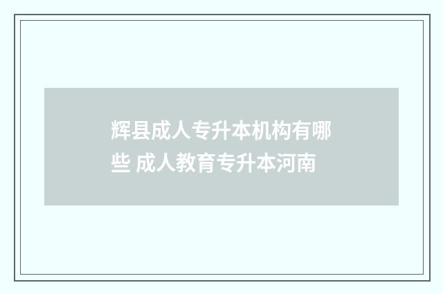 辉县成人专升本机构有哪些 成人教育专升本河南