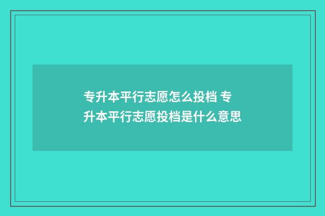 专升本平行志愿怎么投档 专升本平行志愿投档是什么意思