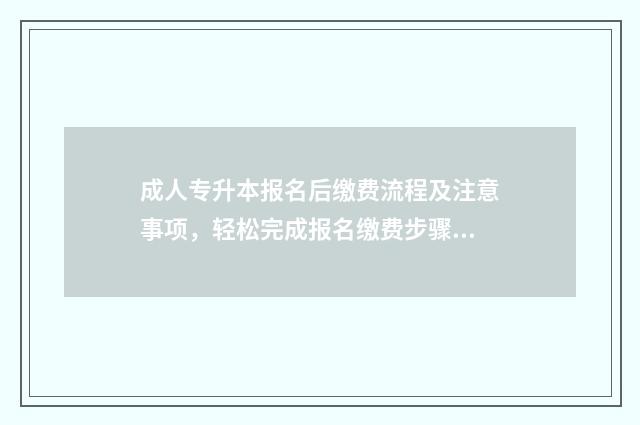 成人专升本报名后缴费流程及注意事项，轻松完成报名缴费步骤 成人专升本报名费用多少