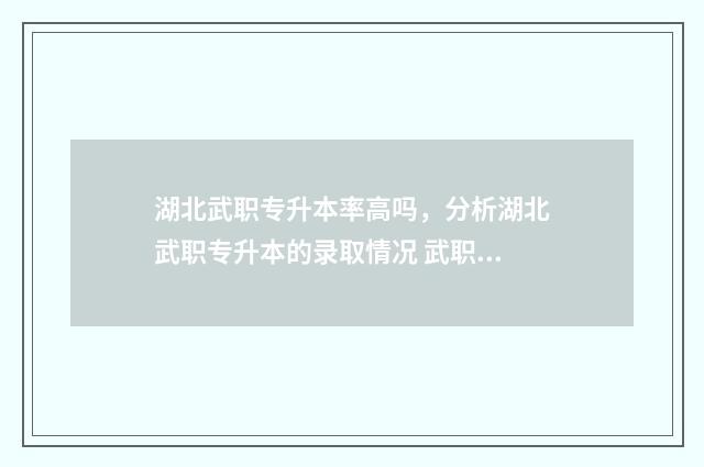 湖北武职专升本率高吗，分析湖北武职专升本的录取情况 武职专升本的学校