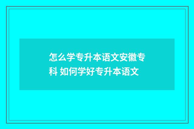 怎么学专升本语文安徽专科 如何学好专升本语文