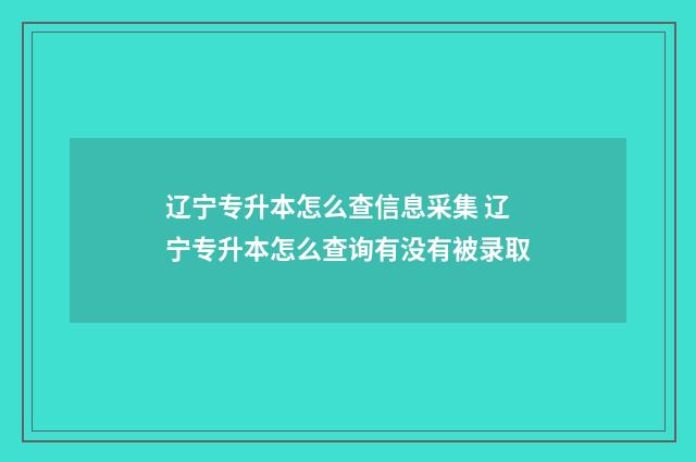 辽宁专升本怎么查信息采集 辽宁专升本怎么查询有没有被录取