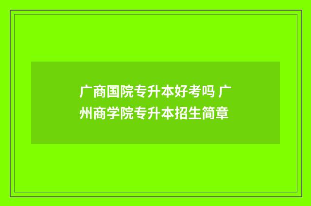 广商国院专升本好考吗 广州商学院专升本招生简章