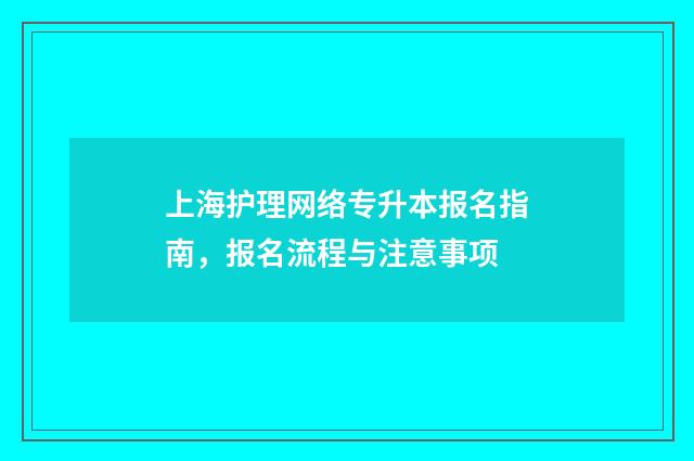 上海护理网络专升本报名指南，报名流程与注意事项