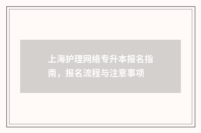 上海护理网络专升本报名指南，报名流程与注意事项