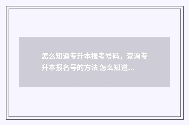 怎么知道专升本报考号码，查询专升本报名号的方法 怎么知道专升本报名成功