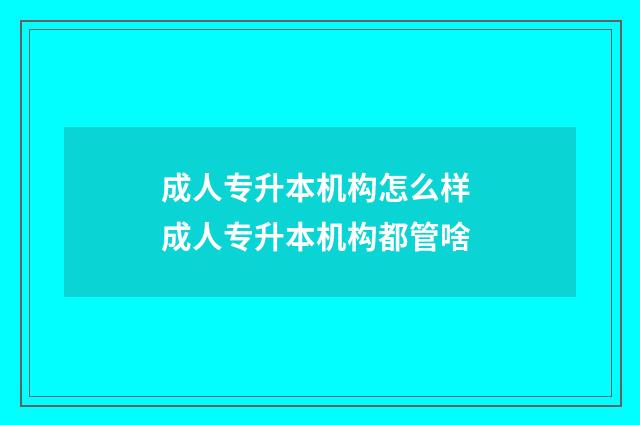 成人专升本机构怎么样 成人专升本机构都管啥