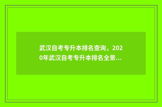 武汉自考专升本排名查询，2020年武汉自考专升本排名全景图 武汉自考专升本年纪要求