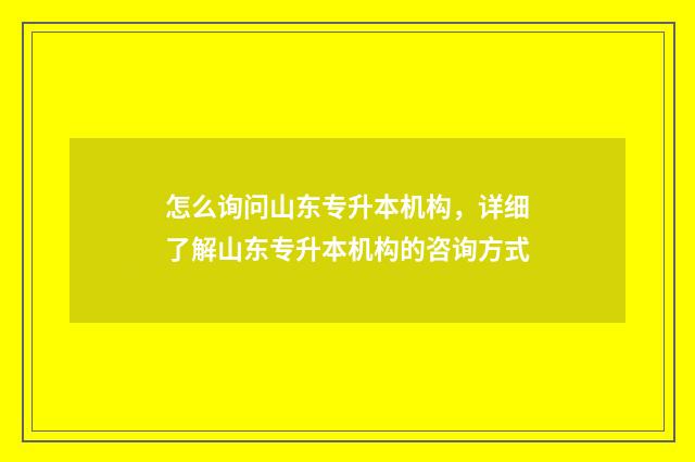 怎么询问山东专升本机构，详细了解山东专升本机构的咨询方式