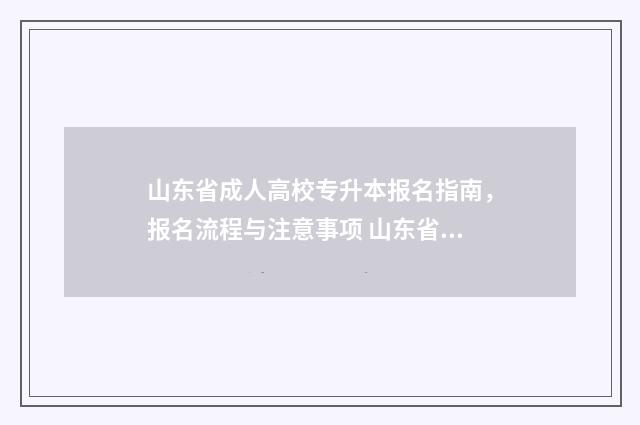 山东省成人高校专升本报名指南，报名流程与注意事项 山东省成人高校联盟组织的学位外语考试