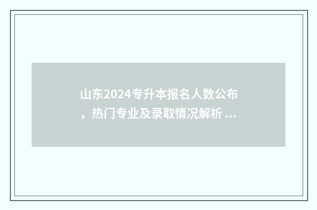 山东2024专升本报名人数公布，热门专业及录取情况解析 山东2024专升本招生计划