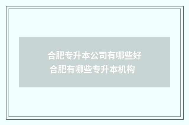 合肥专升本公司有哪些好 合肥有哪些专升本机构