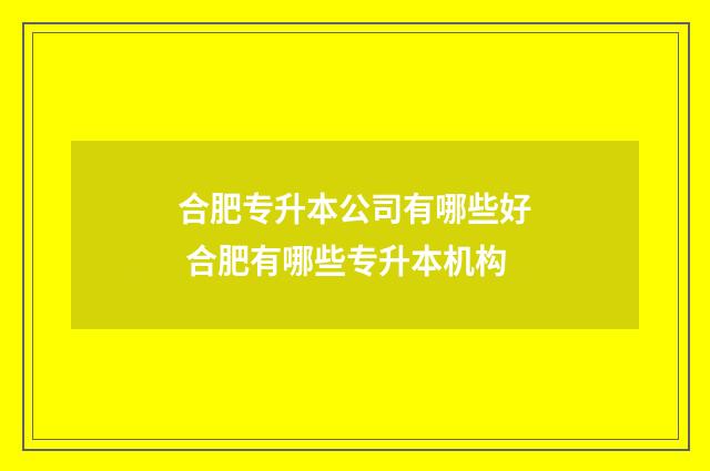 合肥专升本公司有哪些好 合肥有哪些专升本机构