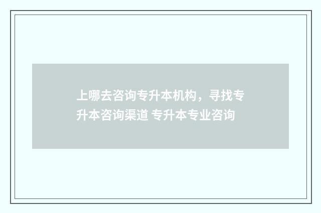 上哪去咨询专升本机构，寻找专升本咨询渠道 专升本专业咨询