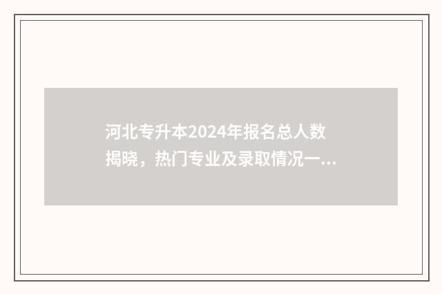 河北专升本2024年报名总人数揭晓，热门专业及录取情况一览无余 河北专升本2024数学真题