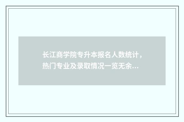 长江商学院专升本报名人数统计，热门专业及录取情况一览无余 长江商学院上几年
