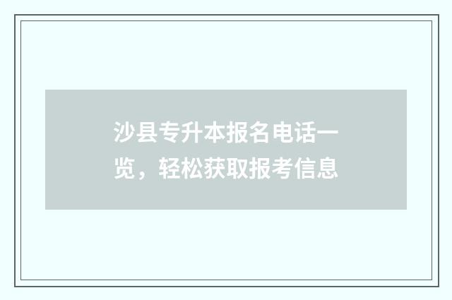 沙县专升本报名电话一览，轻松获取报考信息