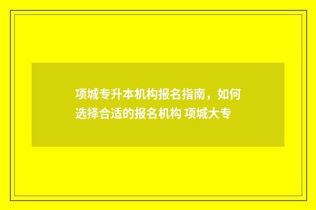 项城专升本机构报名指南，如何选择合适的报名机构 项城大专