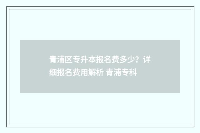 青浦区专升本报名费多少？详细报名费用解析 青浦专科