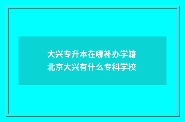 大兴专升本在哪补办学籍 北京大兴有什么专科学校